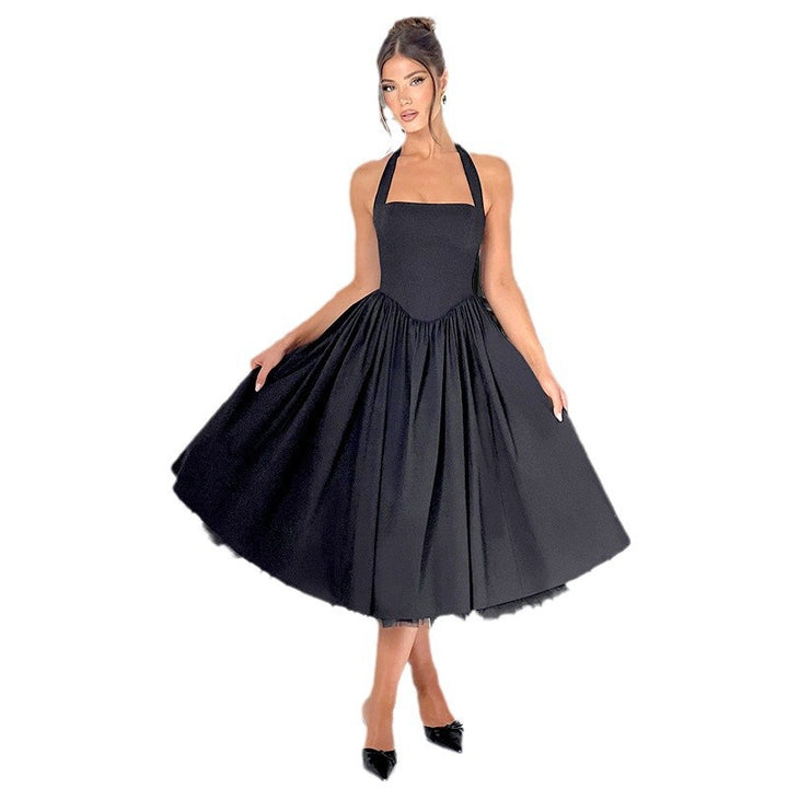 Ladies Elegant Halterneck Dress with Voluminous Skirt and Integrated Tulle Lisslune