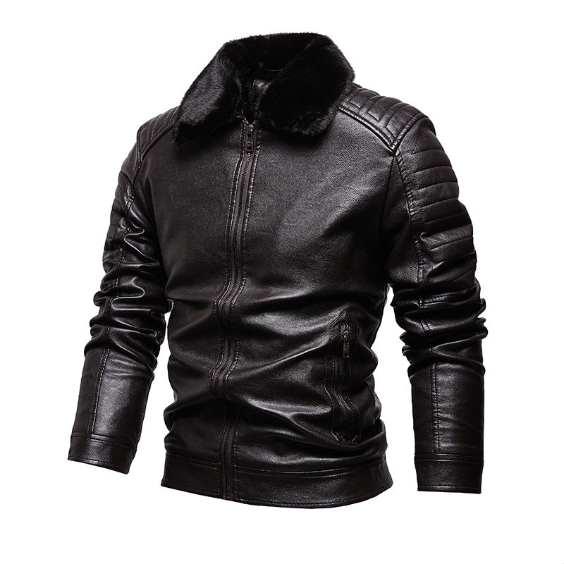 Men's Leather Jacket with Soft Collar and Textured Design Lisslune