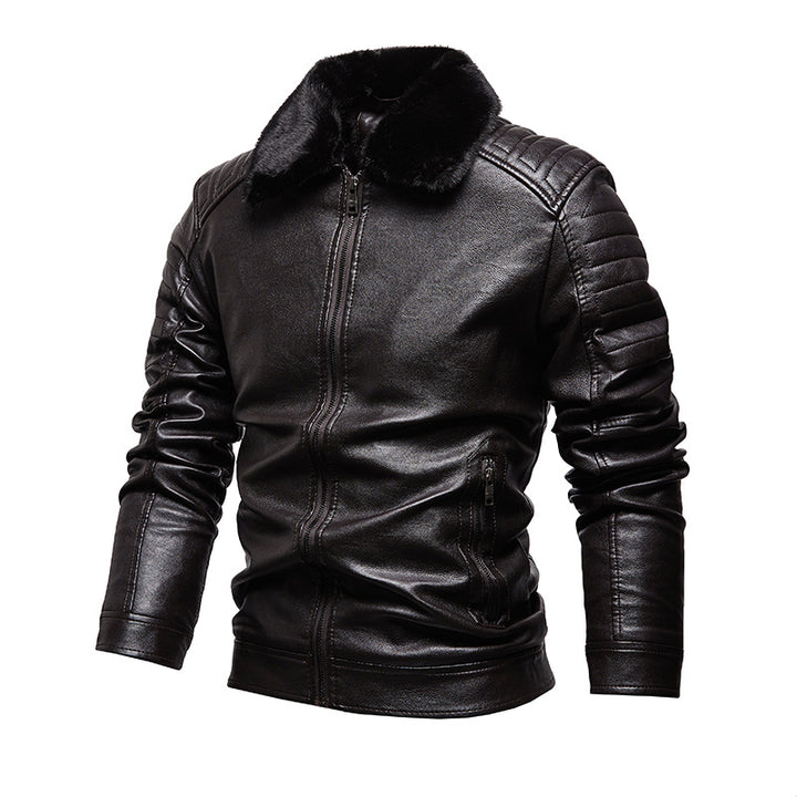 Men's Leather Jacket with Soft Collar and Textured Design Lisslune