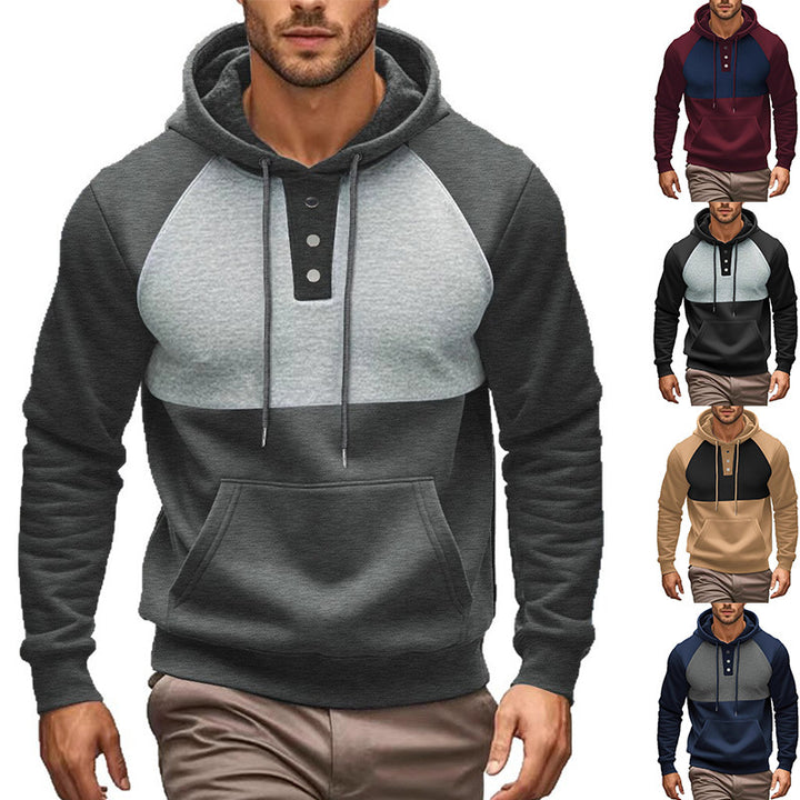Men's hoodie with button placket and contrast details Lisslune