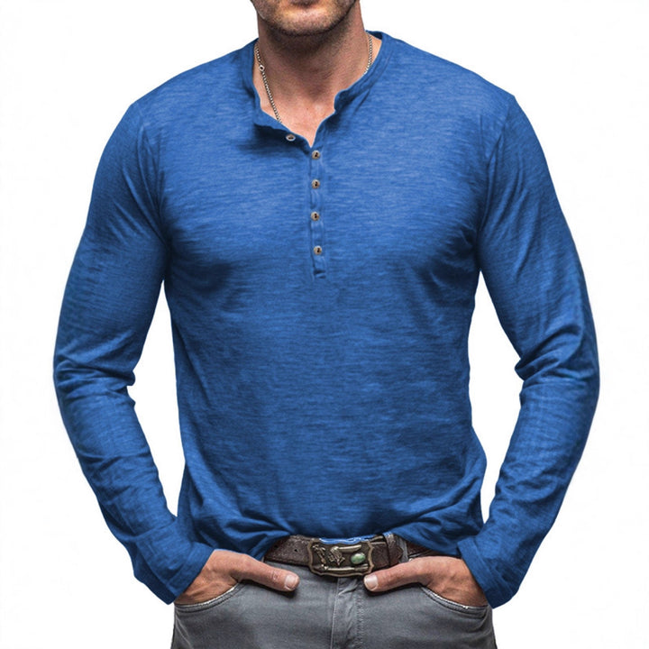Men's Long Sleeve Shirt with Button Placket Lisslune
