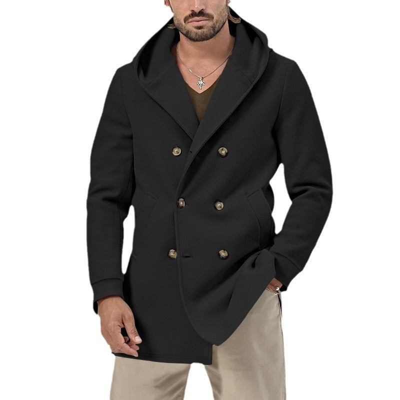 Men's stylish double talent coat with hood and elegant button placket Lisslune
