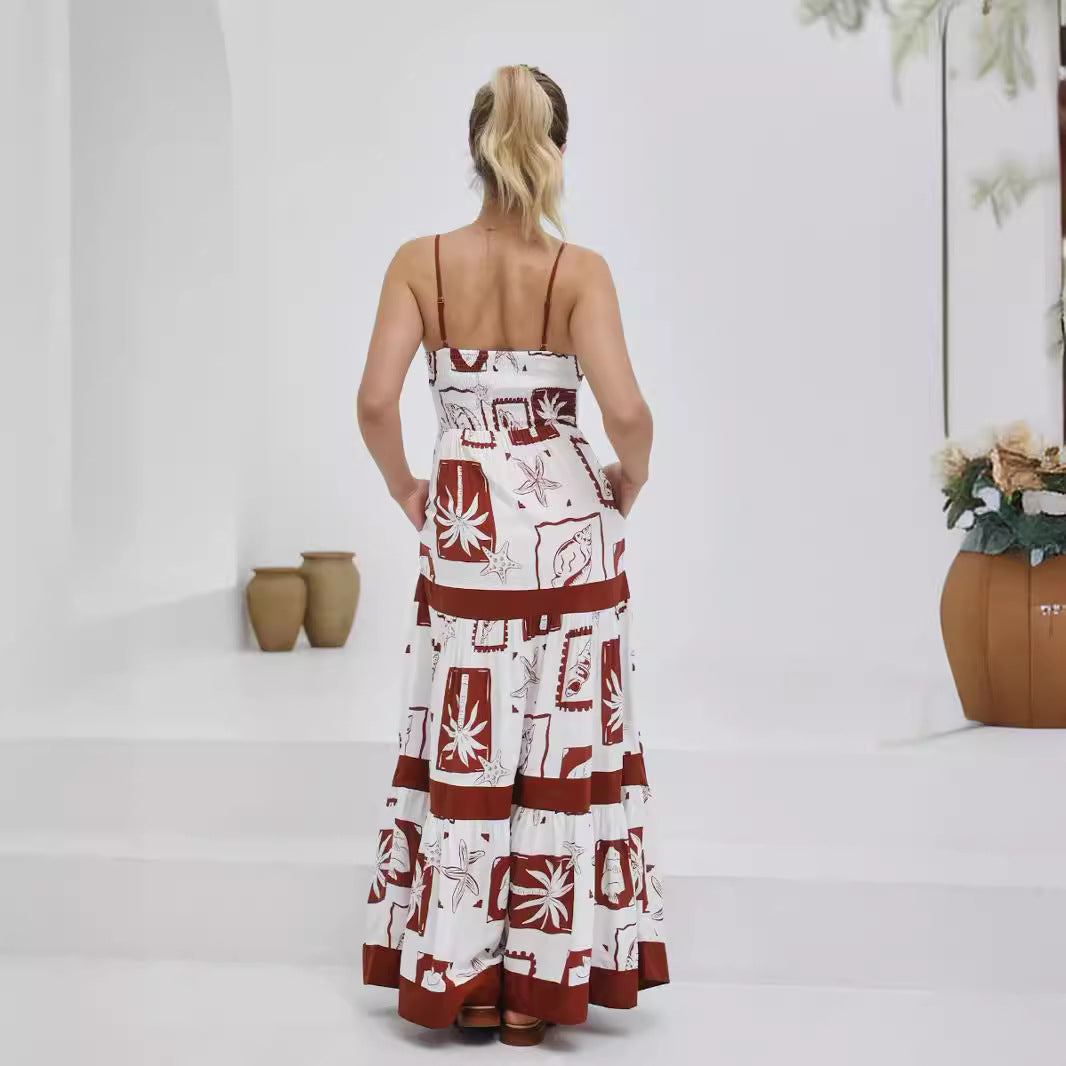 Women's maxi dress with elastic waistband and bohemian pattern Lune London