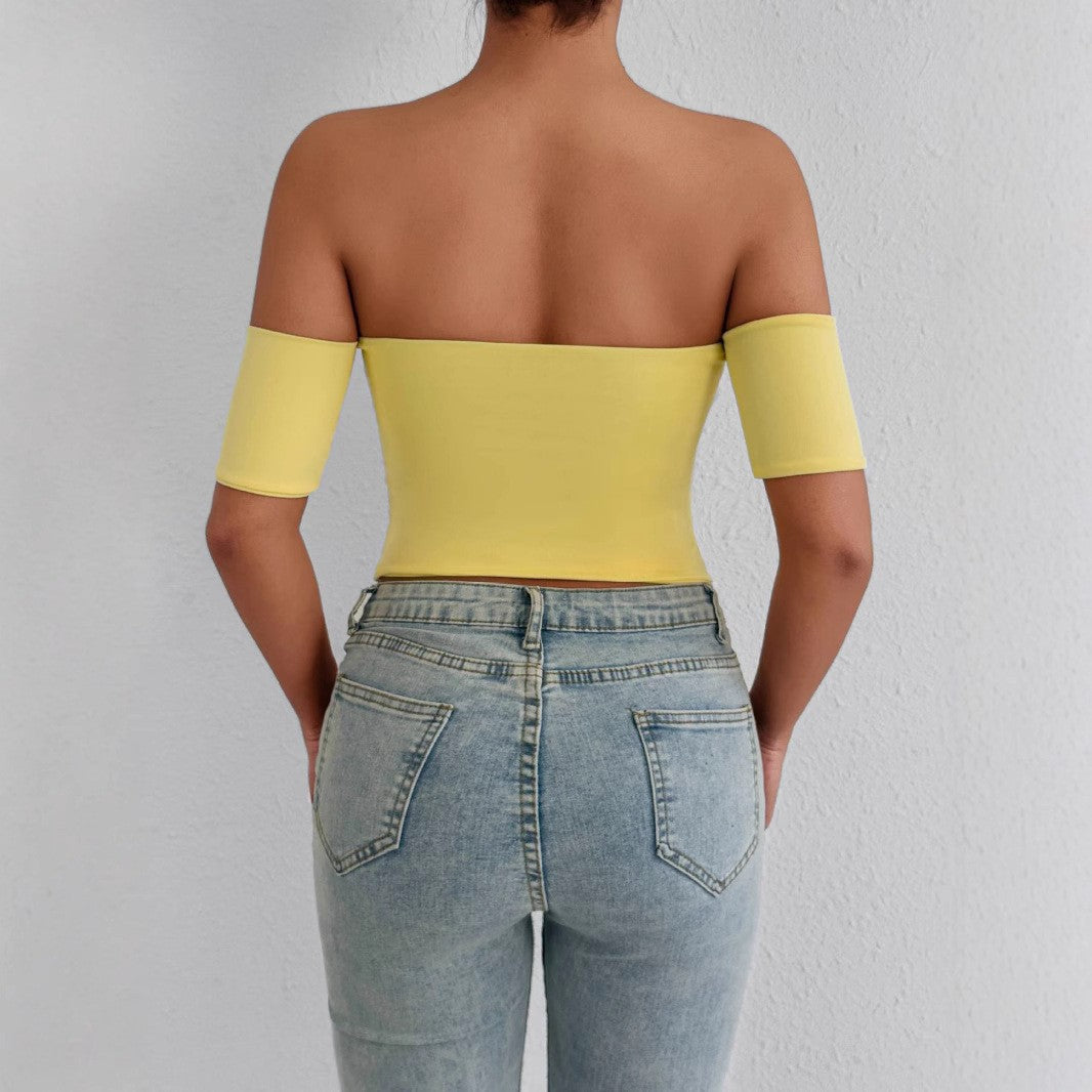 Damen Off-Shoulder Bluse aus elastischem Material mit figurformendem Schnitt Lisslune