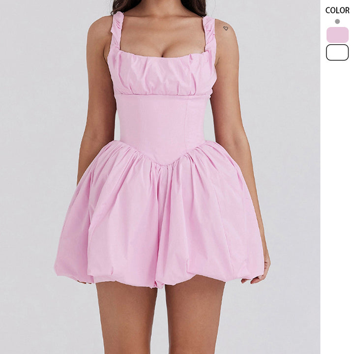 Women's Playful Mini Dress with Voluminous Skirt and Ruched Details Lisslune