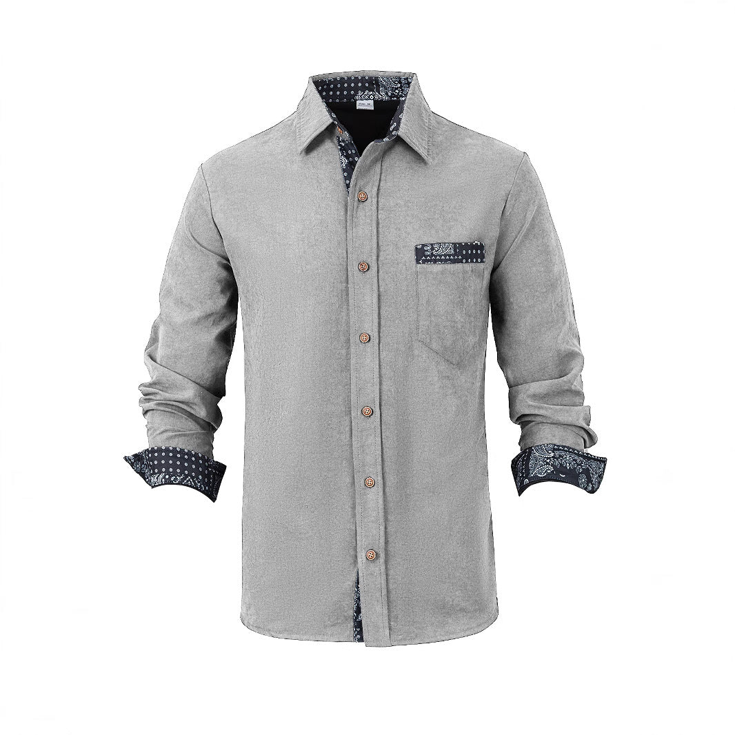 Men's long sleeve shirt with textured material and fashionable collar Lisslune