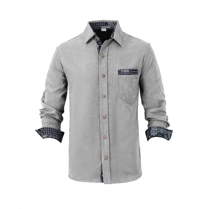 Men's long sleeve shirt with textured material and fashionable collar Lisslune