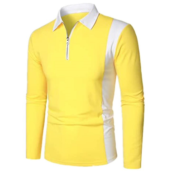 Men's Long Sleeve Polo Shirt with Sporty Zip Design and Modern Color Details Lisslune