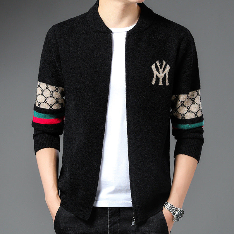 Men's stylish cardigan with colorful accents and high collar Lisslune