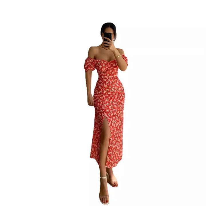 Women's Figure-Hugging Maxi Dress with Floral Pattern and Off-Shoulder Design Lisslune