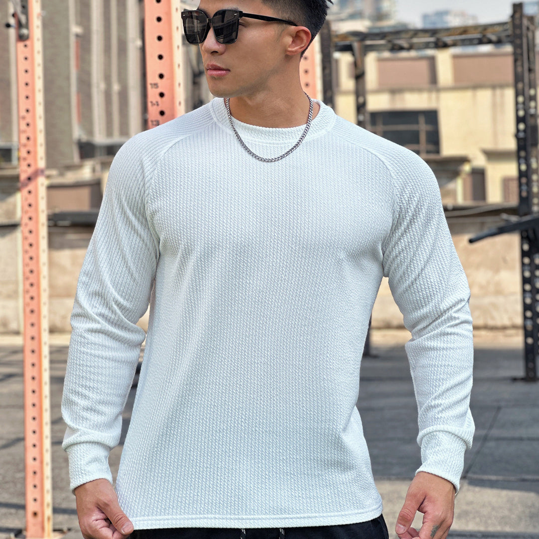 Men's Long Sleeve Workout Shirt with Textured Design and Breathable Fabric Lisslune