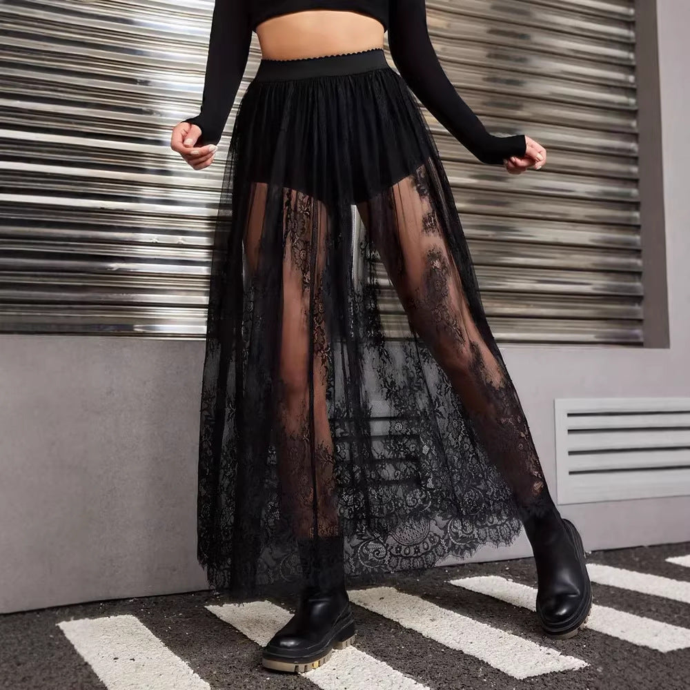 Damen Elegante Spitzen-Maxiröcke mit hohem Bund Lisslune