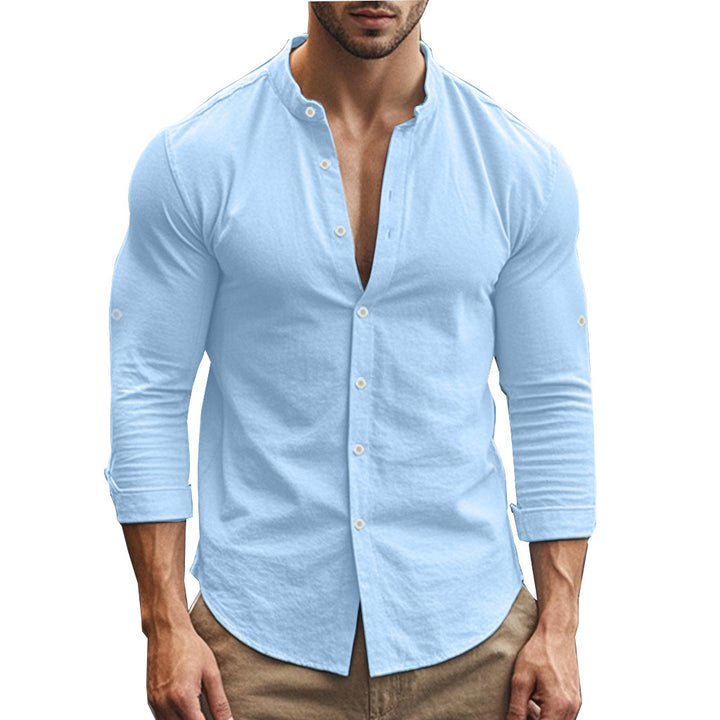 Men's Casual Long Sleeve Shirt with Modern Stand-Up Collar Lisslune