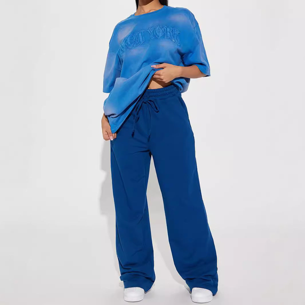 Women's wide sweatpants with elastic waistband and drawstring Lisslune