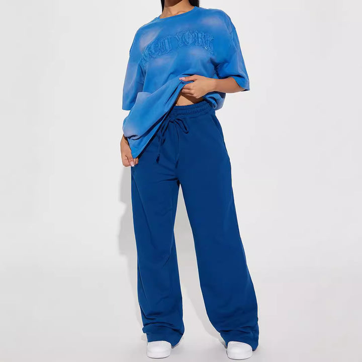 Women's wide sweatpants with elastic waistband and drawstring Lisslune