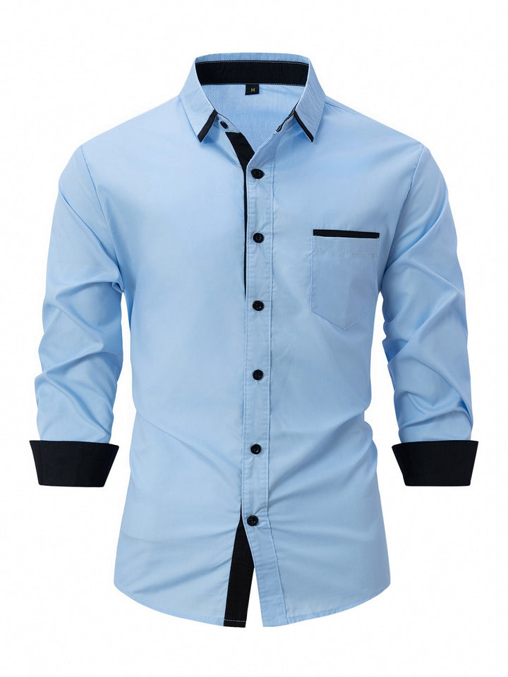 Men's long-sleeve shirt with modern contrasting collar and elegant button placket Lisslune
