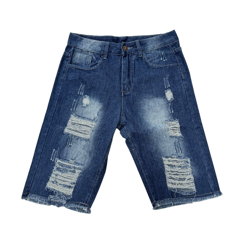 Herren Destroyed Denim-Shorts mit unregelmäßigem Saum und modischen Rissdetails Lisslune
