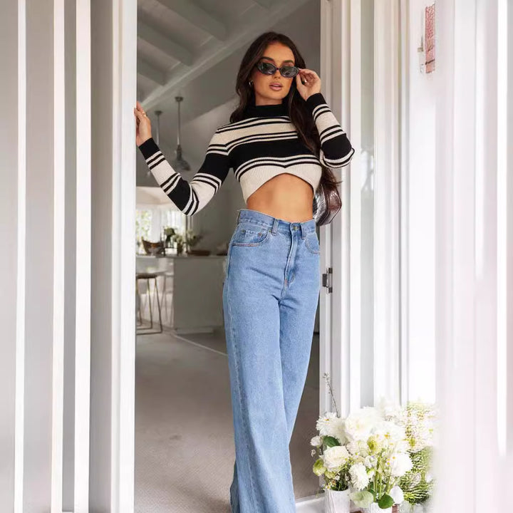 Women's Flared Jeans with High Waist and Wide Leg for Casual Style Lisslune