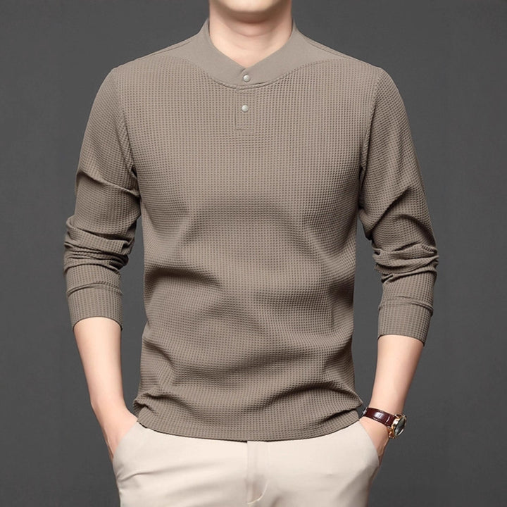 Men's Long Sleeve Shirt with Textured Design and Stand-up Collar Lisslune