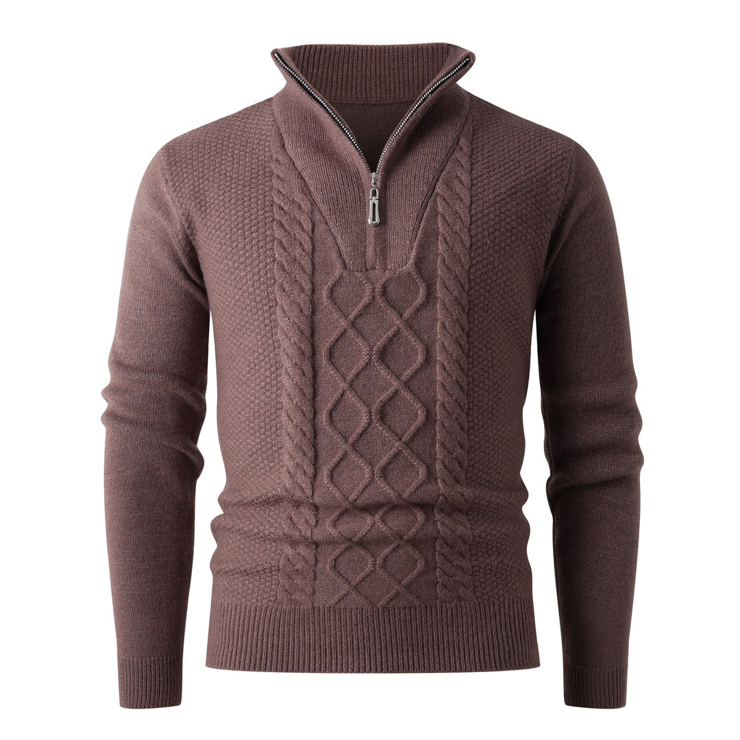 Men's chunky knit sweater with modern stand-up collar and functional zipper Lisslune