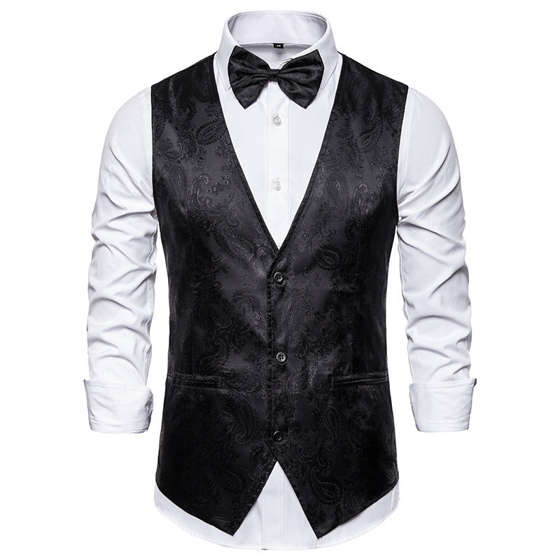 Men's Noble Vest with Floral Pattern and Matching Bowtie Lisslune
