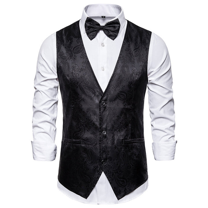 Men's Noble Vest with Floral Pattern and Matching Bowtie Lisslune