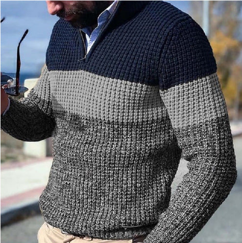 Men's knitted sweater with textured surface and half zipper Lisslune