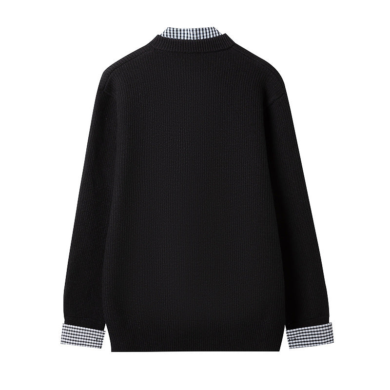 Men's Casual Cardigan with Checkered Collar Processing Lisslune