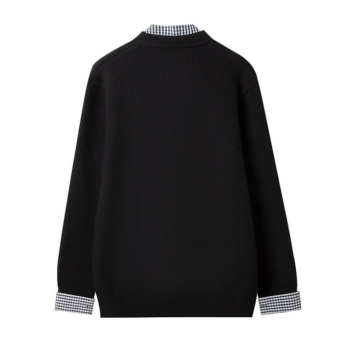 Men's Casual Cardigan with Checkered Collar Processing Lisslune