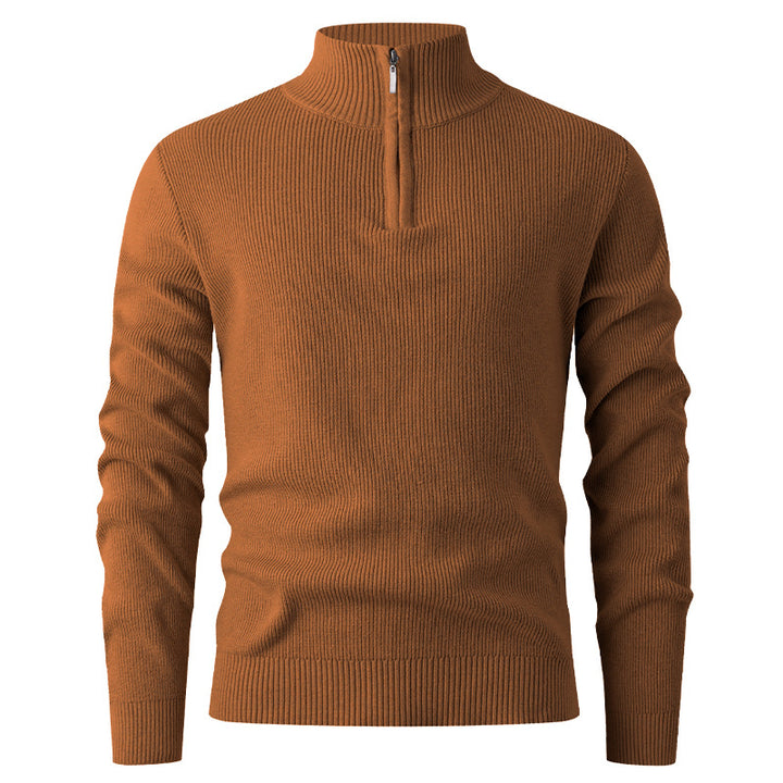 Men's knit sweater with modern stand-up collar and functional zipper Lisslune