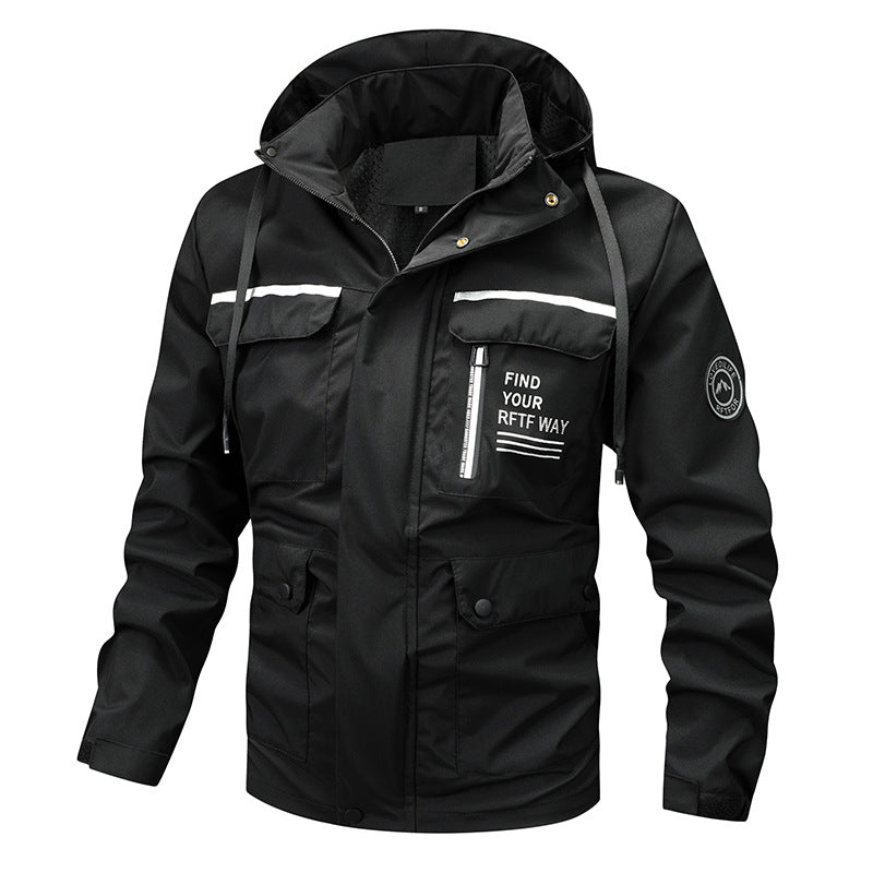 Men's Water-Repellent Outdoor Jacket with Adjustable Hood and Multiple Pockets Lisslune