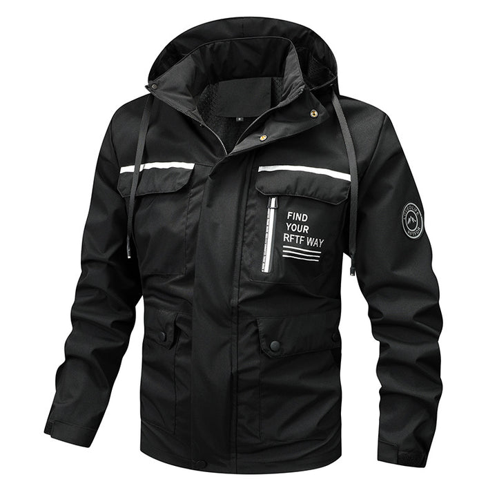Men's Water-Repellent Outdoor Jacket with Adjustable Hood and Multiple Pockets Lisslune