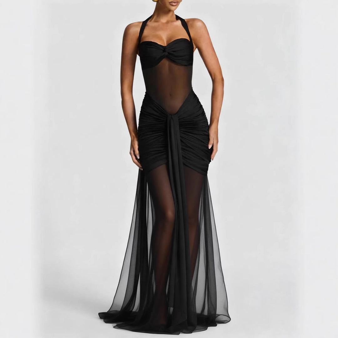 Damen elegantes Kleid im Bodycon-Stil mit raffiniertem Mesh-Einsatz Lisslune