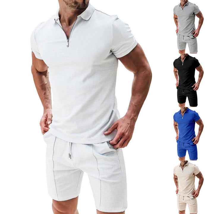 Men's sporty short-sleeve shirt with zipper and matching shorts Lisslune