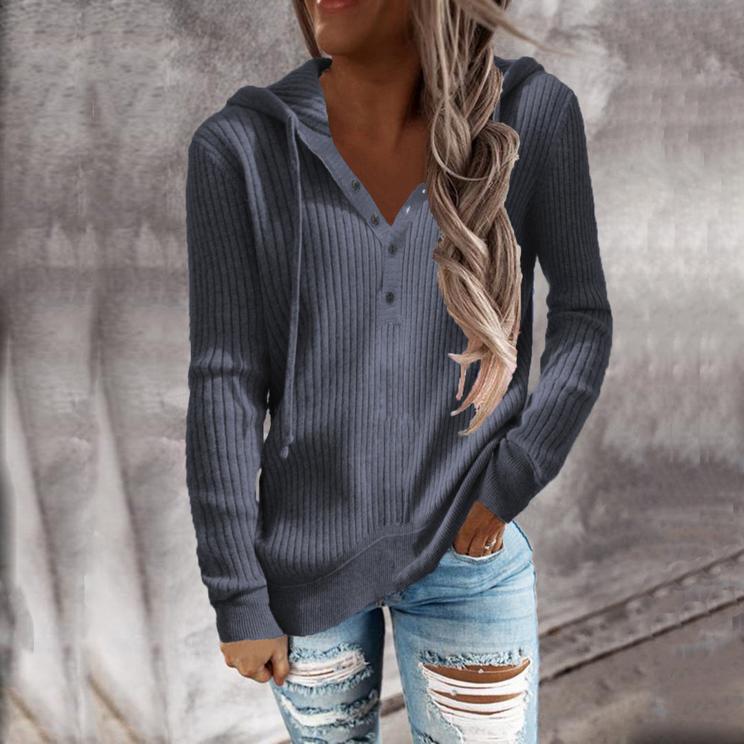 Women's hoodie with textured ribbed pattern and buttoned neckline Lisslune