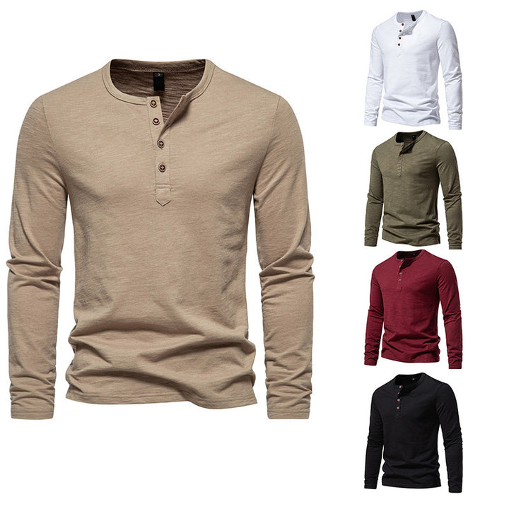 Men's Long Sleeve Shirt with Button Placket and Fine Cotton Texture Lisslune