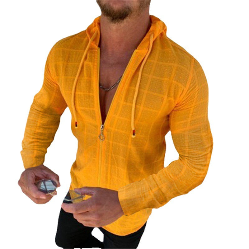 Men's hooded jacket with textured fabric and modern zipper Lisslune