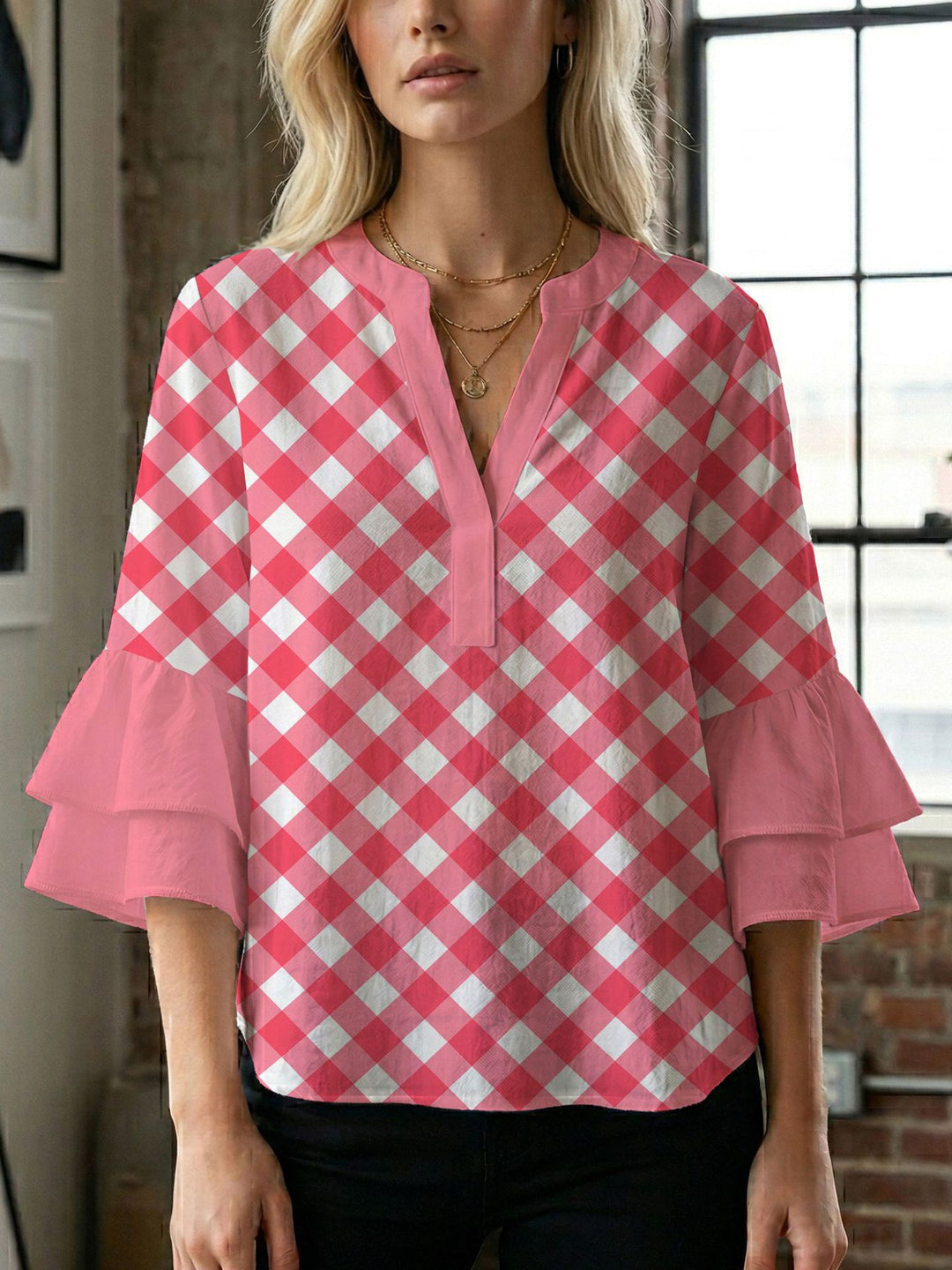 Women's blouse shirt with voluminous sleeves and creative print design Lisslune