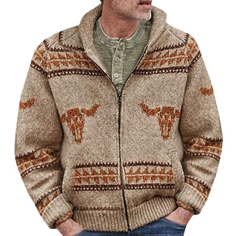 Men's cardigan with unique Wild West pattern and warm lining Lisslune