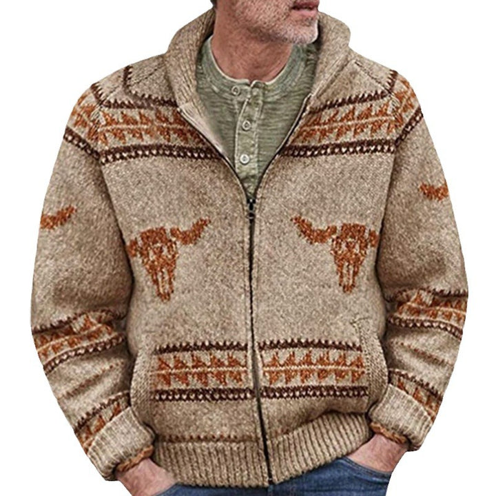 Men's cardigan with unique Wild West pattern and warm lining Lisslune