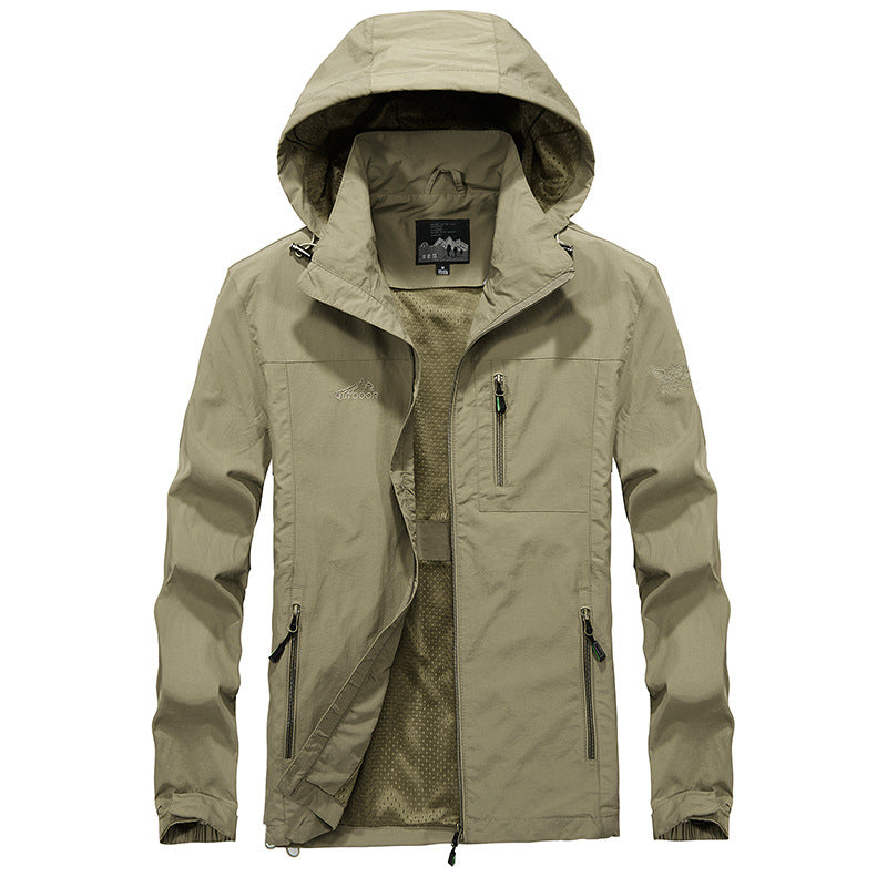 Men's Waterproof Outdoor Jacket with Adjustable Hood Collar and Fleece Lining Lisslune
