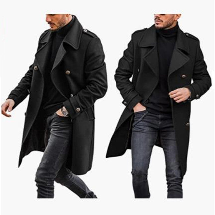 Men's Stylish Wool Coat with Casual Collar and Double Buttons Lisslune