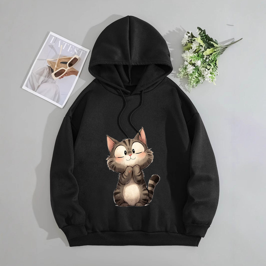 Women's Hoodie with Cute Cat Motif Lisslune