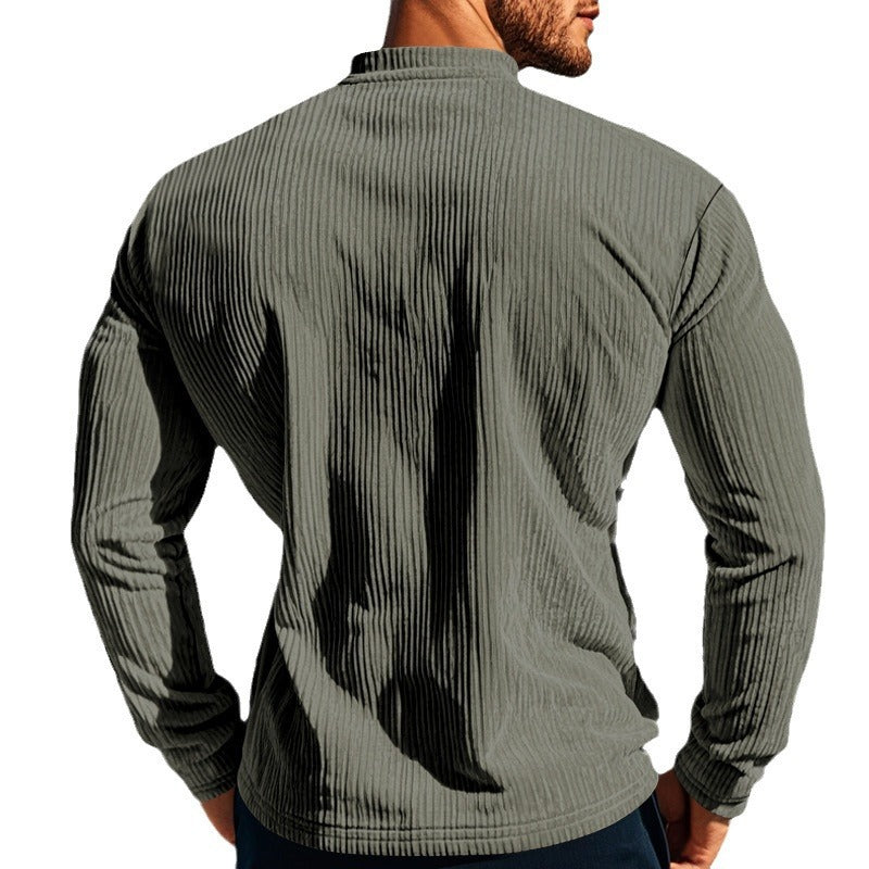 Men's Long Sleeve Henley Shirt with Textured Design Lisslune