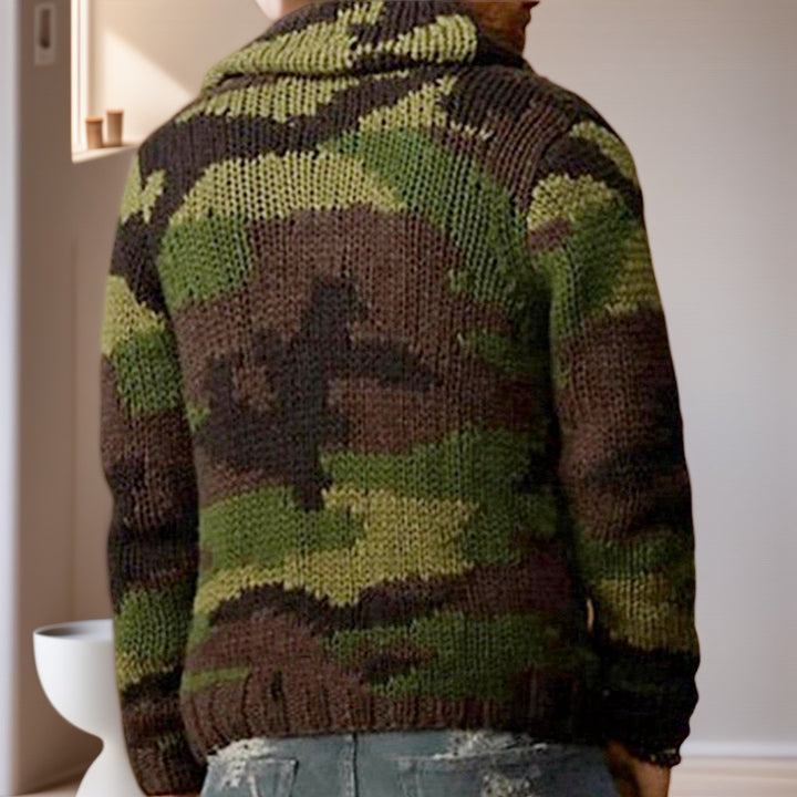 Men's cardigan in a unique camouflage design with high collar Lisslune