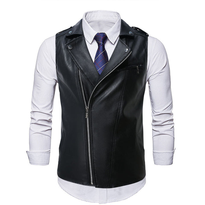 Men's casual biker jacket made of high-quality leather with asymmetrical zipper Lisslune