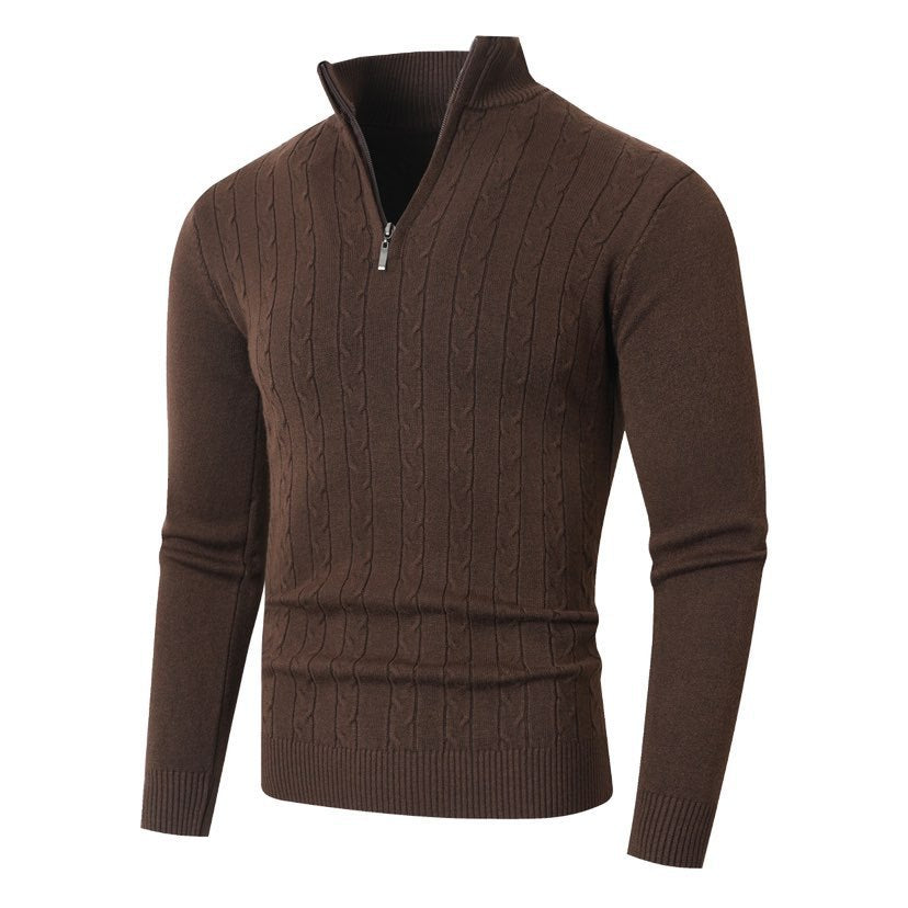 Men's knit sweater with modern cable pattern and high collar Lisslune