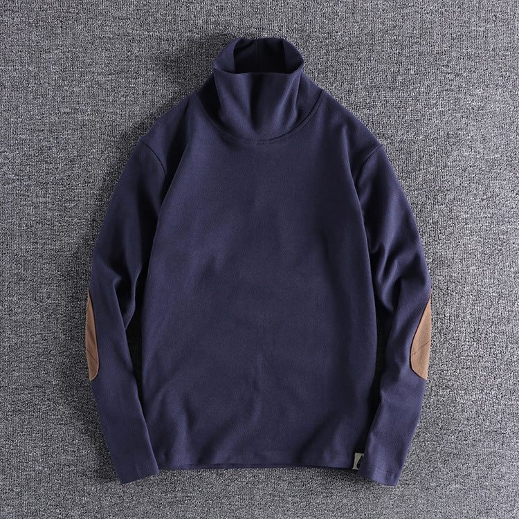 Men's stand-up collar sweater made of high-quality fleece with contrasting elbow patches Lisslune