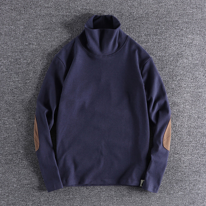 Men's stand-up collar sweater made of high-quality fleece with contrasting elbow patches Lisslune
