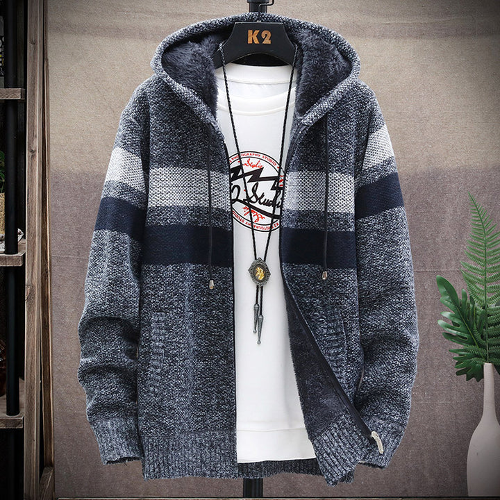 Men's fleece hoodie with high collar and texture Lisslune